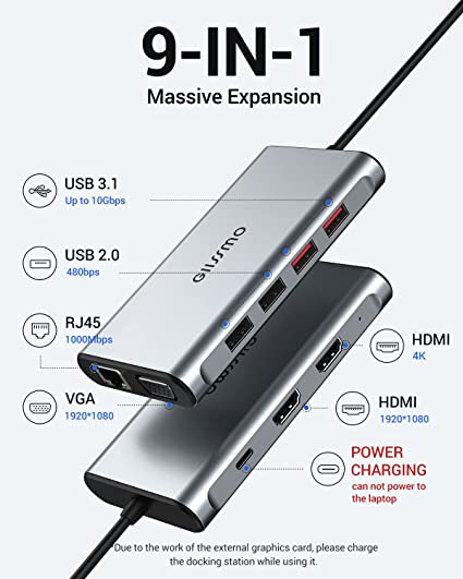 GIISSMO 9-in-1 USB Docking Station Triple Display