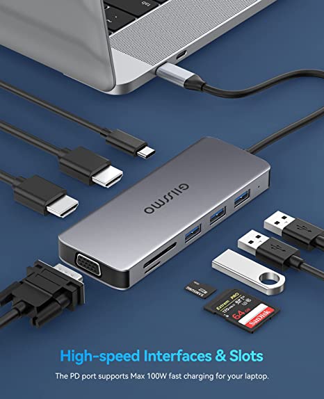 GIISSMO 9-in-1 USB C Docking Station Dual Monitor